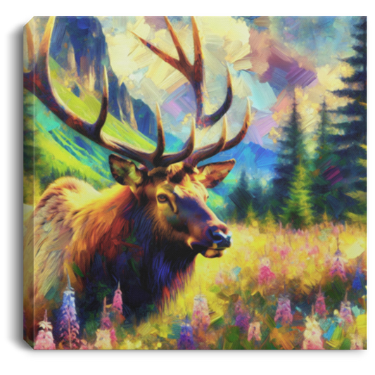 Bull Elk in Mountain Meadow - Canvas Art Prints