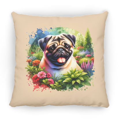 Pug in Garden Throw Pillows