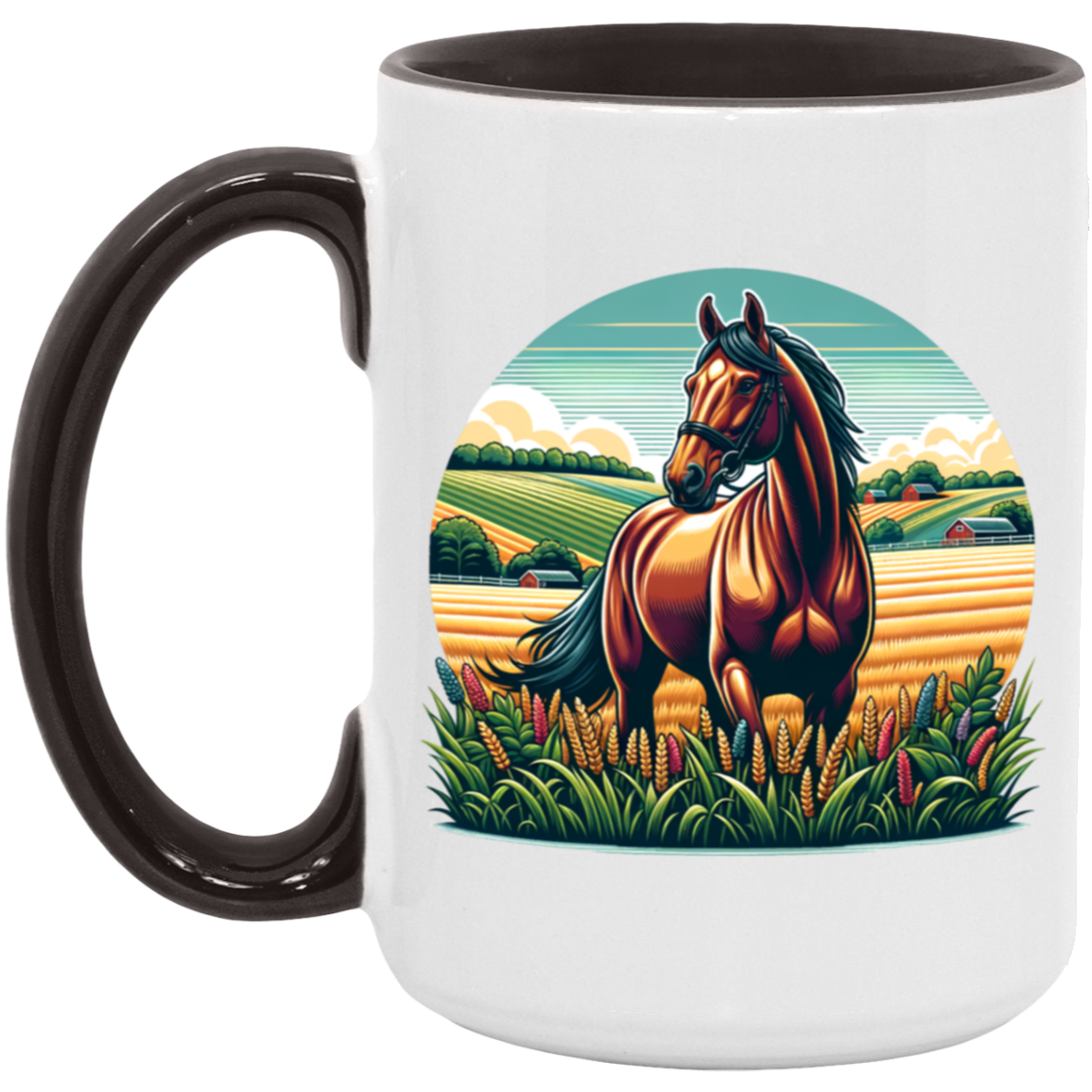 Bay Horse on Farm - Mugs