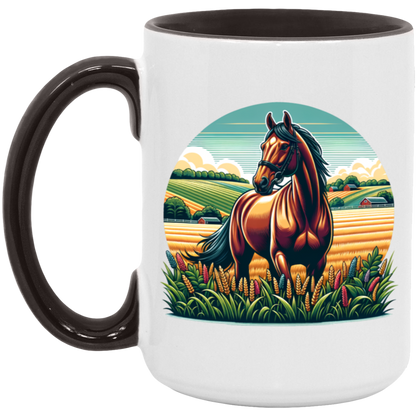 Bay Horse on Farm - Mugs