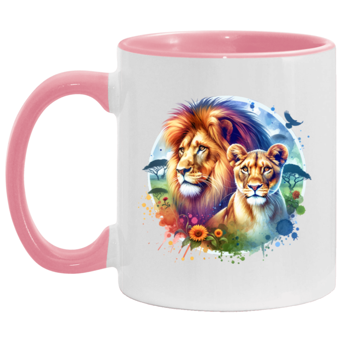 Lion and Lioness Watercolor - Mugs