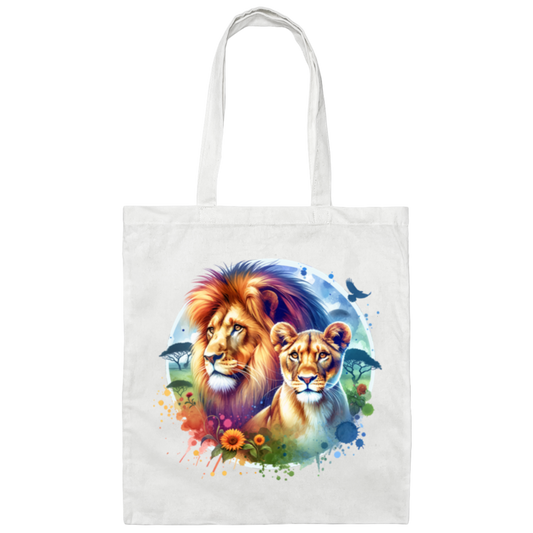 Lion and Lioness Watercolor - Canvas Tote Bag