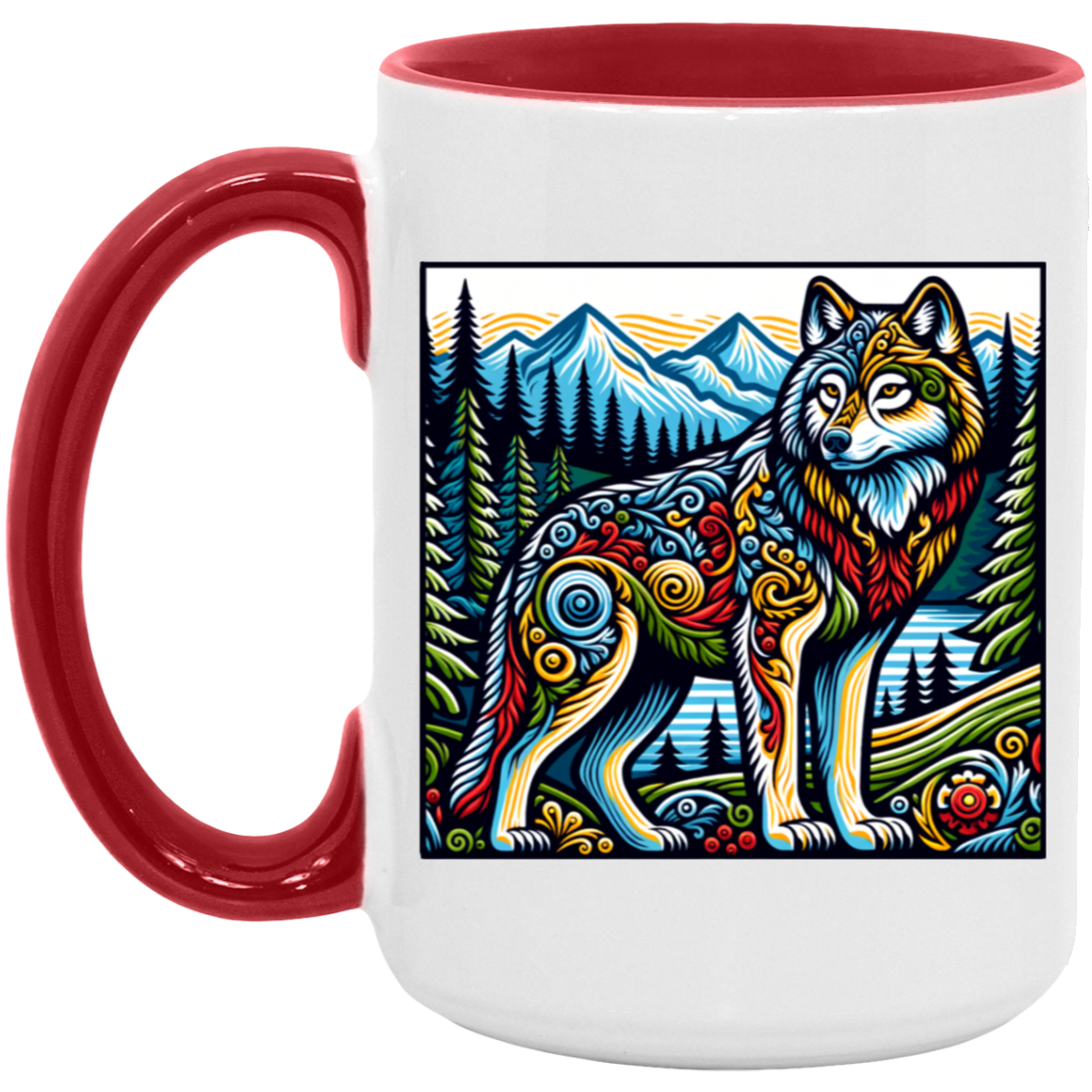 Folk Art Wolf - Mugs