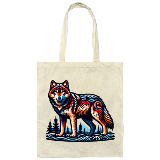 Wolf Block Print Canvas Tote Bag