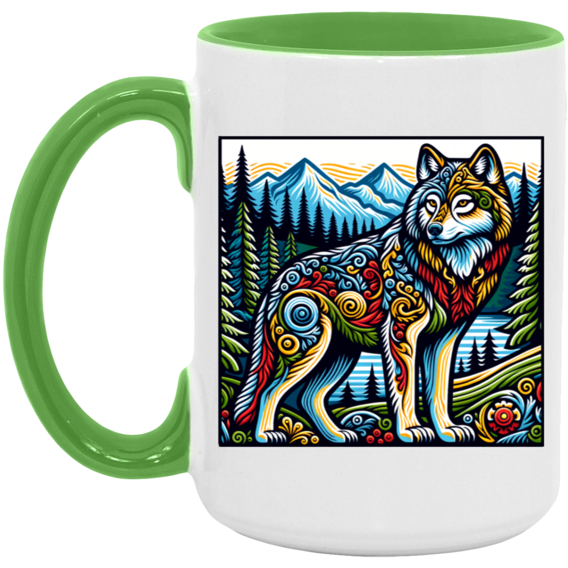 Folk Art Wolf - Mugs