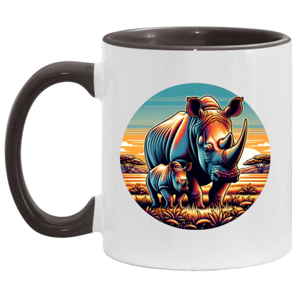 Rhino Mom and Calf Circle Graphic Mugs