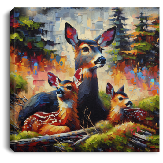 Black Tail Doe with Fawns - Canvas Art Prints