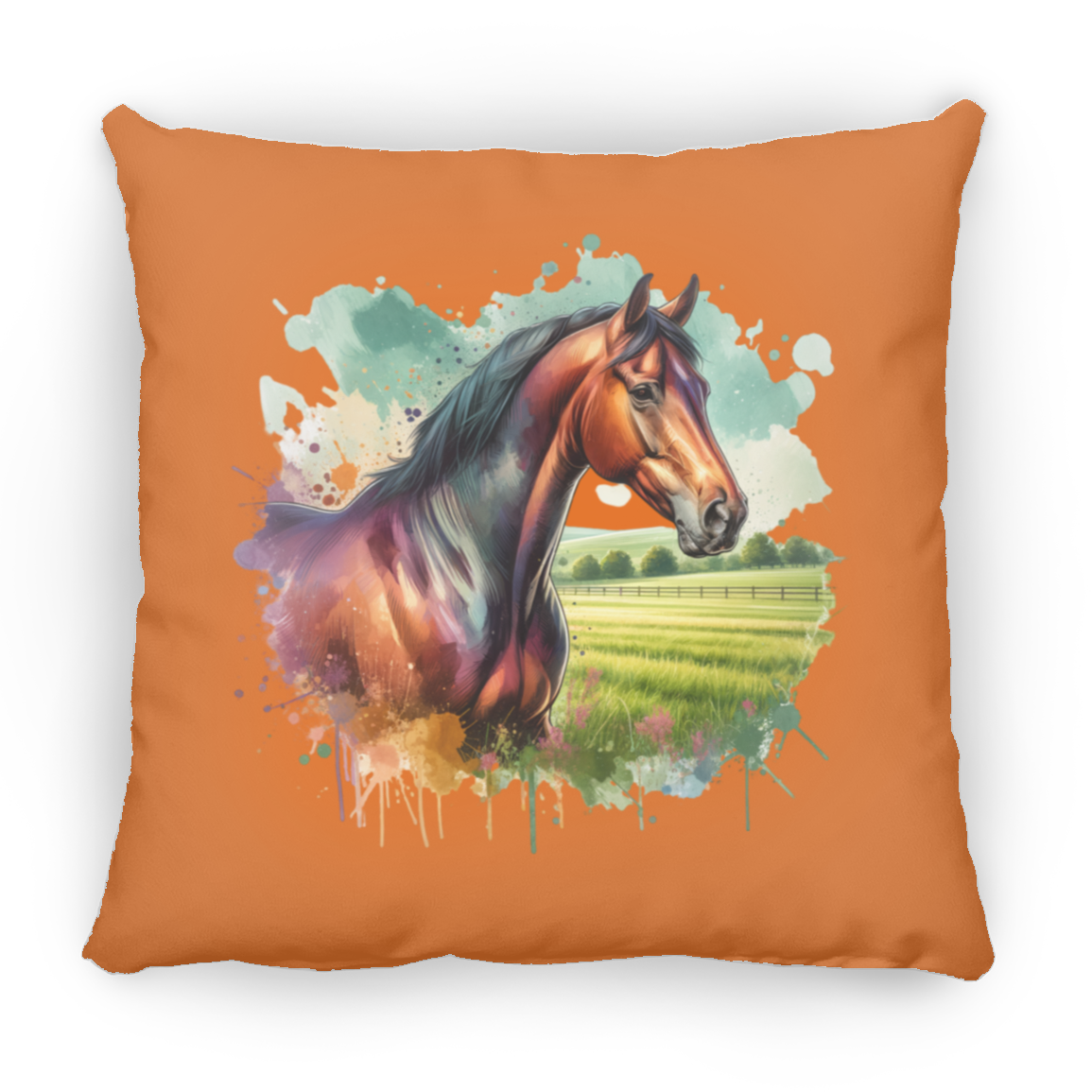 Bay Horse with Field - Throw Pillows