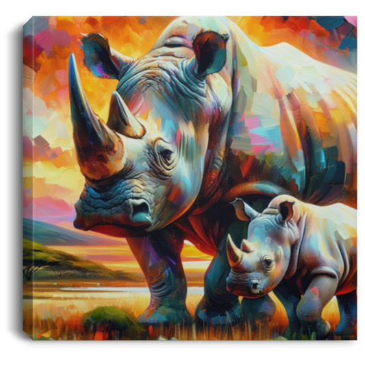 Rhino with Baby - Canvas Art Prints