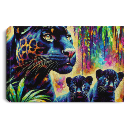 Melanistic Jaguar with Cubs - Canvas Art Prints