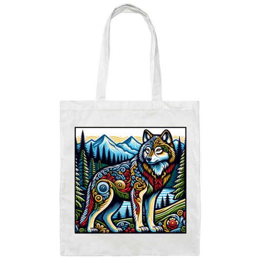 Folk Art Wolf - Canvas Tote Bag