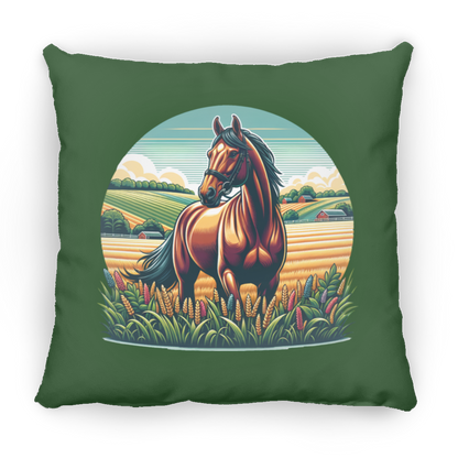 Bay Horse on Farm - Throw Pillows