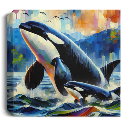 Orca with Baby by San Juan Islands - Canvas Art Prints