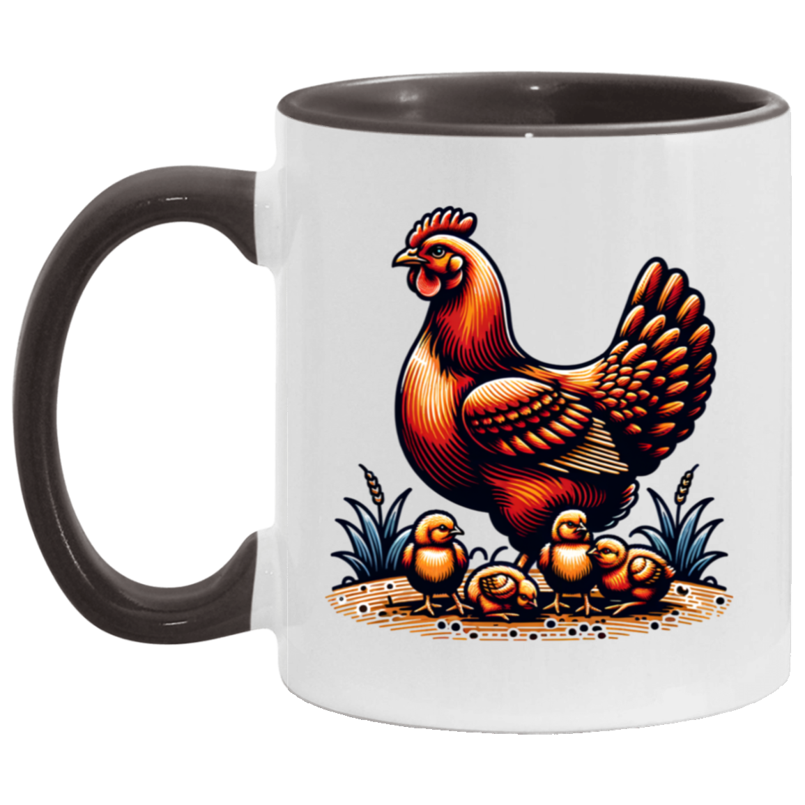 Rhode Island Red with Chicks Block Print Mug