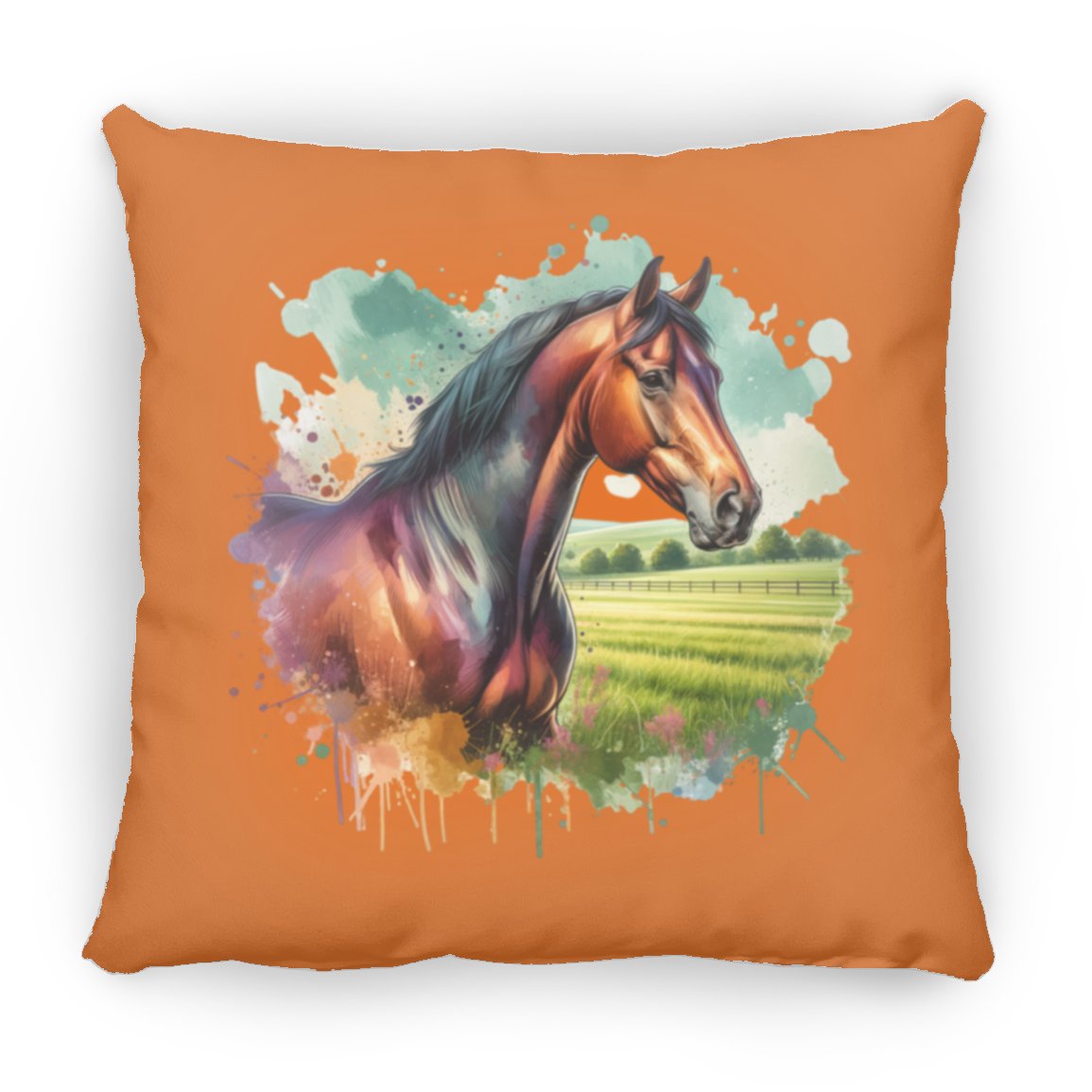 Bay Horse with Field - Throw Pillows
