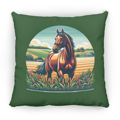 Bay Horse on Farm - Throw Pillows