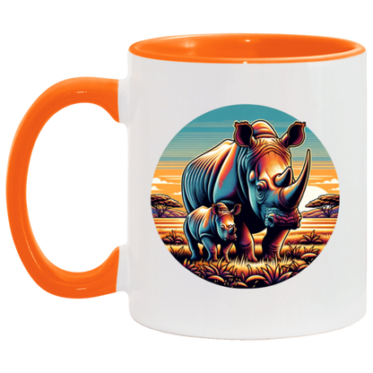 Rhino Mom and Calf Circle Graphic Mugs