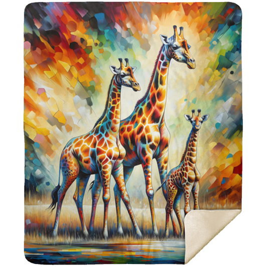 Giraffe Family on Savannah Premium Sherpa Blankets