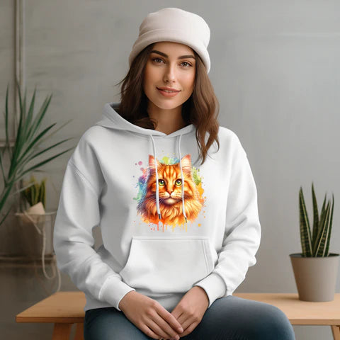 Woman wearing one of Raven's Worlds Cat Hoodies