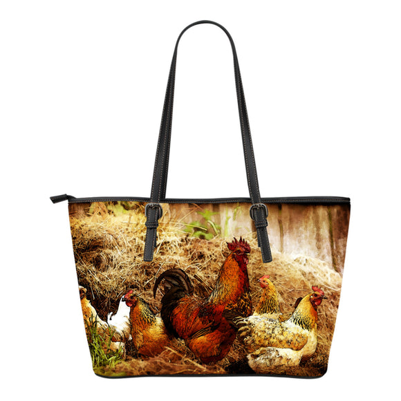 Cock and Hens Leather Tote Bag