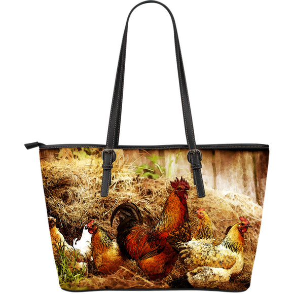 Cock and Hens Large Leather Tote Bag