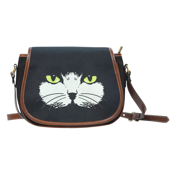Gold-Eyed Cat Face Saddle Bag Purse