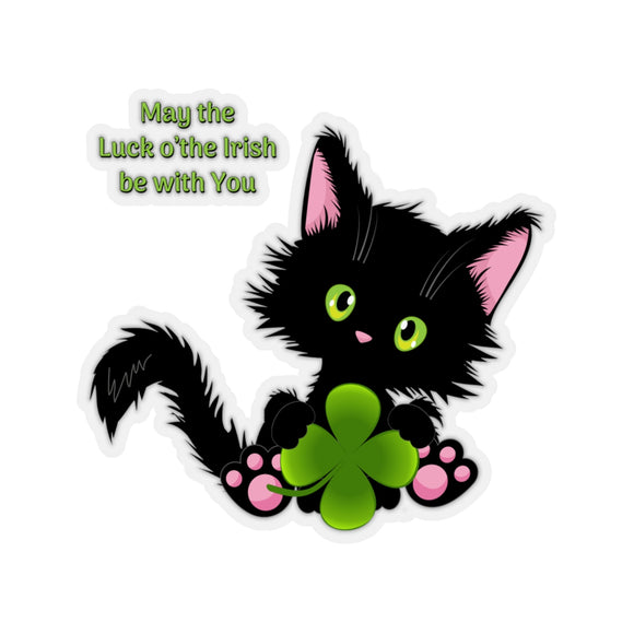 Lucky the Black Cat with Shamrock - Kiss-Cut Stickers