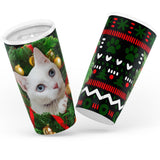 White Kitty in Wreath - Christmas Travel Mug