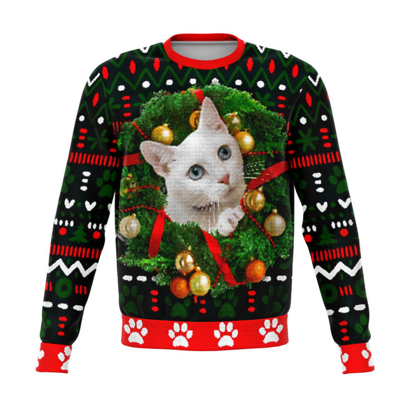 White Kitty in Wreath - Christmas Sweater