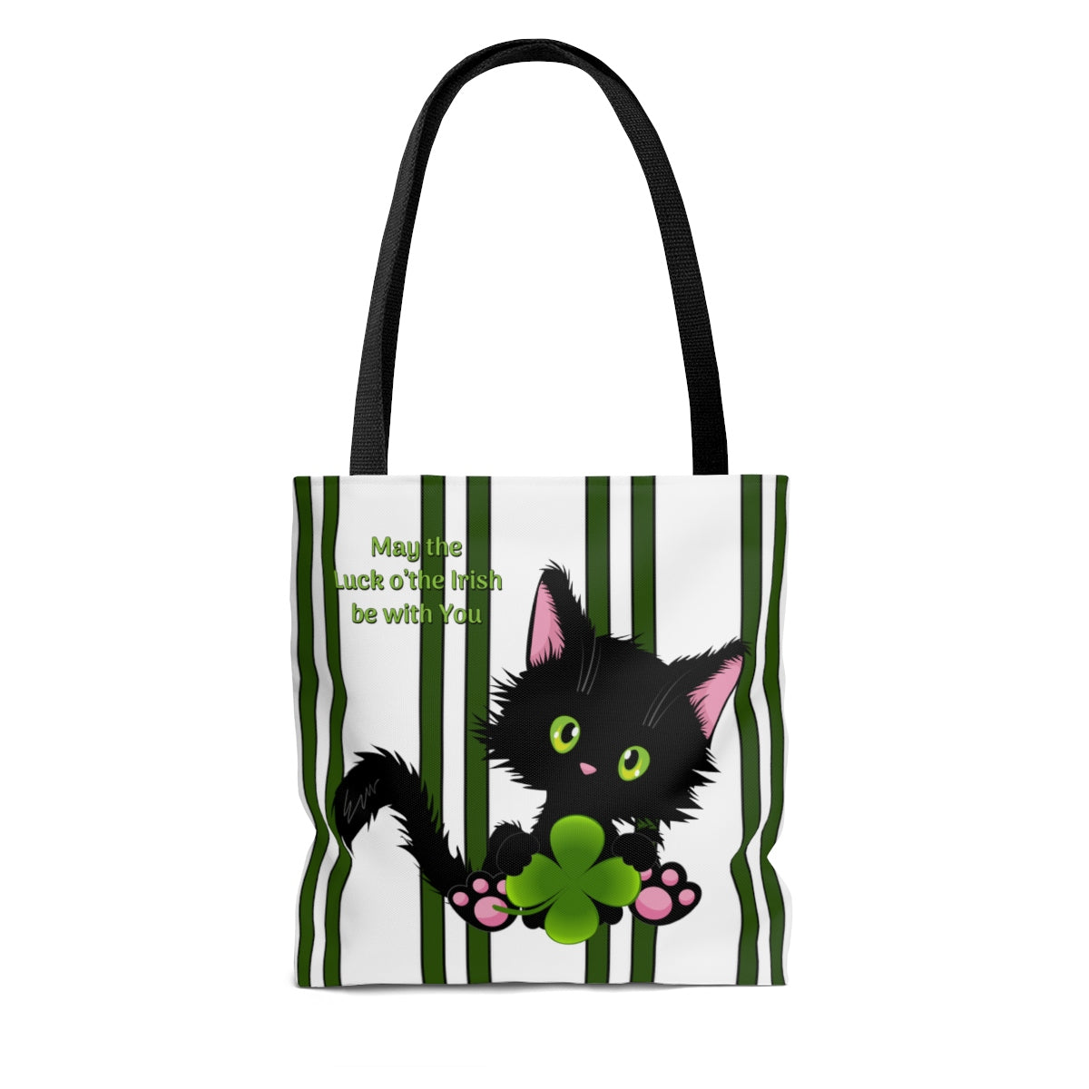 Lucky the Black Cat with Shamrock - Cloth Tote Bag