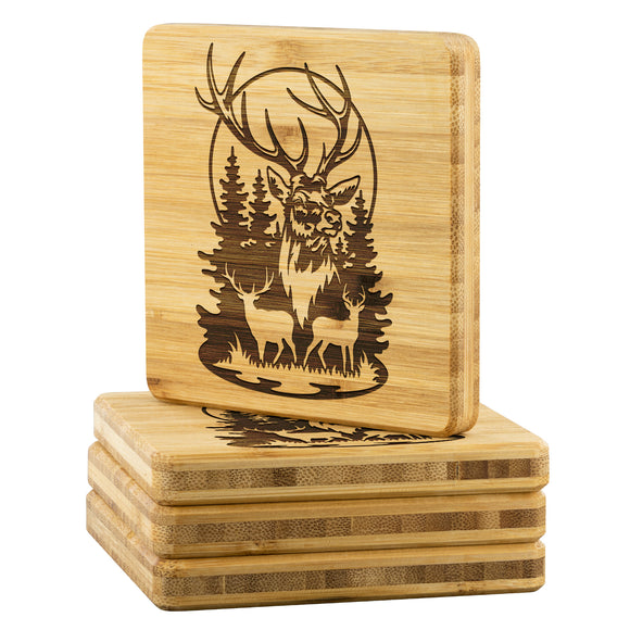 Deer with Full Moon - Bamboo Coasters