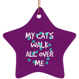 My Cats Walk All Over Me - Turquoise Pawprints Ceramic Ornaments in 4 Shapes