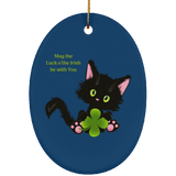 Lucky the Black Cat with Shamrock Ceramic Ornaments in 4 Shapes