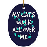 My Cats Walk All Over Me - Turquoise Pawprints Ceramic Ornaments in 4 Shapes