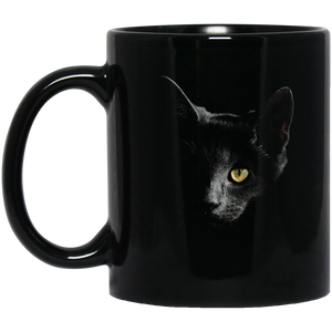 Smokey Gray Cat Face 11 and 15 oz Black Mugs