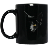 Smokey Gray Cat Face 11 and 15 oz Black Mugs