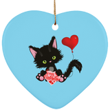 Lucky the Black Cat with Valentine Ceramic Ornaments in 4 Shapes