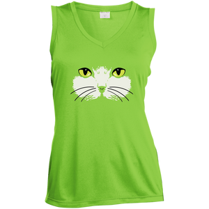 Gold Eyed Cat Face Ladies Sleeveless Moisture Absorbing V-Neck