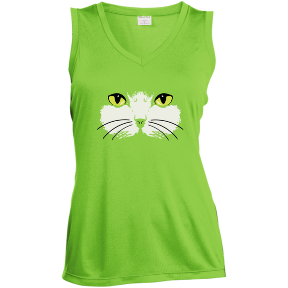 Gold Eyed Cat Face Ladies Sleeveless Moisture Absorbing V-Neck