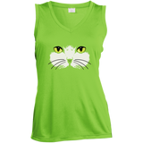 Gold Eyed Cat Face Ladies Sleeveless Moisture Absorbing V-Neck
