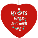 My Cats Walk All Over Me - Turquoise Pawprints Ceramic Ornaments in 4 Shapes