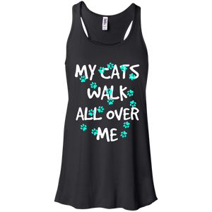 My Cats Walk All Over Me - Turquoise Pawprints Flowy Racerback Tank