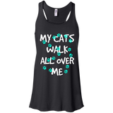 My Cats Walk All Over Me - Turquoise Pawprints Flowy Racerback Tank