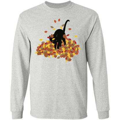 Cat in Leaves LS Ultra Cotton T-Shirt