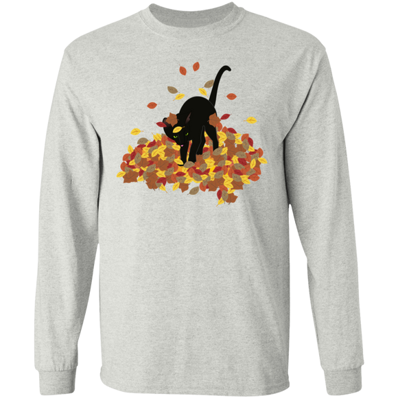Cat in Leaves LS Ultra Cotton T-Shirt
