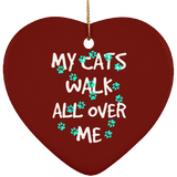 My Cats Walk All Over Me - Turquoise Pawprints Ceramic Ornaments in 4 Shapes