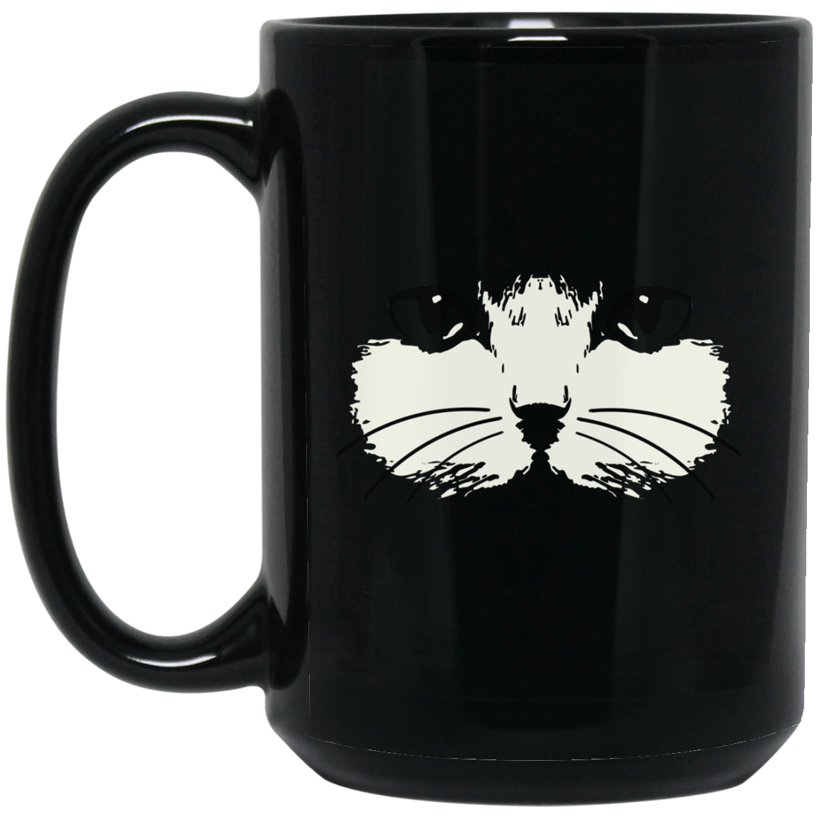 Cat Face - 11 and 15 oz Black Mugs