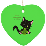 Lucky the Black Cat with Shamrock Ceramic Ornaments in 4 Shapes