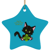Lucky the Black Cat with Shamrock Ceramic Ornaments in 4 Shapes
