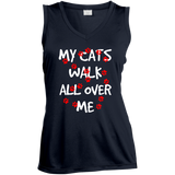 My Cats Walk All Over Me Ladies Sleeveless Moisture Absorbing V-Neck
